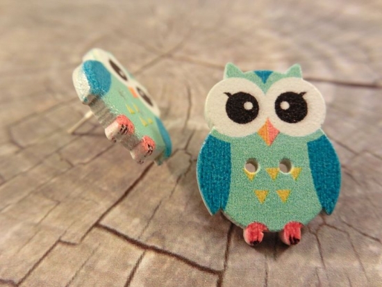 Preview: Eulen Knopf Ohrstecker Holz Uhu Owl